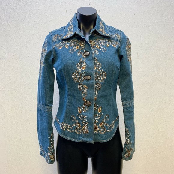 Plenty Jackets & Blazers - *Plenty Tracy Reese Blue & Brown Jacket Embroidered Denim Button Up Size 6